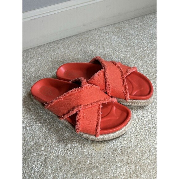 Shu Shop Cortney Coral Slip-On Sandal Molded Footbed Distressed Fabric Size 9 - Picture 1 of 10